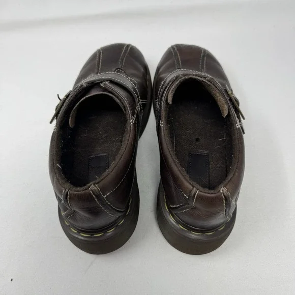 Dr Doc Martens Shoes Womens 9 Monk Strap Oxford Chunky Y2K Brown Leather Wedge - Picture 7 of 10